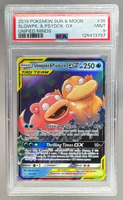 3797 Slowpoke & Psyduck GX 2019 Pokemon Sun Moon Unified Minds #35 PSA 9 - Image 1