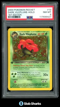 2000 POKEMON TEAM ROCKET FIRST EDITION #13/82 DARK VILEPLUME HOLO PSA 8 - Image 1