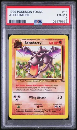 PSA 6 EX-MT Aerodactyl 1/62 Unlimited Fossil Set Holo Pokemon Trading Card 1999 - Image 1