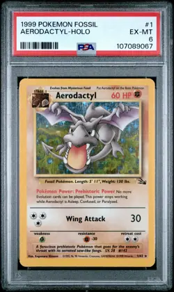 1999 POKEMON FOSSIL #1 AERODACTYL HOLO PSA 6 EX-MT - Image 1