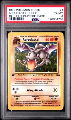 1999 POKEMON FOSSIL 1ST EDITION PRERELEASE AERODACTYL HOLO #1 PSA 6 EX-MT - Image 1