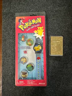 LOT 2 1999 Pokemon Pikachu Gold Plated Metal Card & 1998 Yellow Pikachu Digital - Image 1