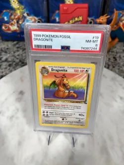 1999 Pokemon Fossil Unlimited #19 DRAGONITE NON-HOLO PSA 8 NM-MT Fresh Slab - Image 4