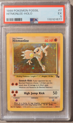 1999 Pokemon Fossil Hitmonlee-HOLO #7 PSA Graded 5 EX - Image 1