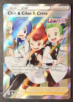 Chili & Cilan & Cress (Full Art) 258/264 Swsh08: Fusion Strike Holo Pokemon NM - Image 1