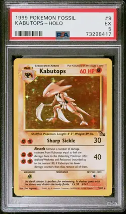 1999 POKEMON FOSSIL #9 KABUTOPS-HOLO PSA EX 5 - Image 1