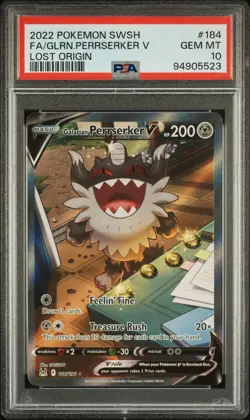 PSA 10 Galarian Perrserker V Full Art 184 2022 Pokemon Lost Origin 94905523 - Image 1