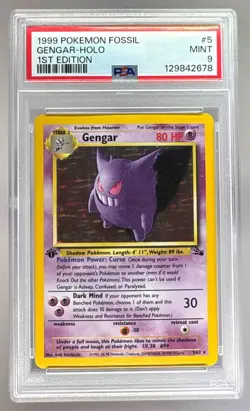 129842678 Gengar 1999 Pokemon Fossil 1st Edition #5 Holo PSA 9 - Image 1
