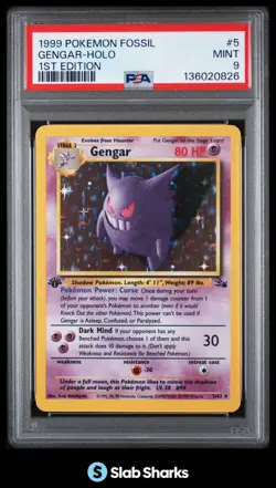 1999 POKEMON FOSSIL 1ST EDITION #5/62 GENGAR HOLO RARE PSA 9 - Image 1