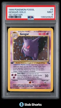 1999 POKEMON FOSSIL 1ST EDITION #5/62 GENGAR HOLO RARE PSA 9 - Image 1