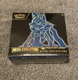 Sealed Pokemon Center Elite Trainer Box ETB Mega Evolutions Lucario Small Tear - Image 1