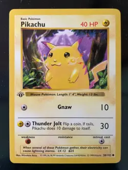 1999 Pokemon Shadowless 1st Edition Base Set Pikachu Yellow Cheeks #58 - Image 1
