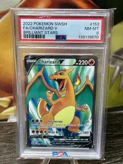 Pokemon TCG SWSH 2022 Brilliant Stars #153/172 FA/CHARIZARD V ULTRA RARE PSA 8 - Image 1