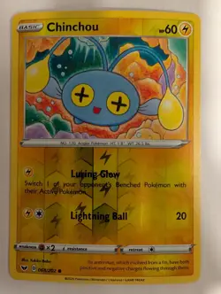Chinchou 068/202 Sword & Shield Base Set Pokemon Reverse Holo Foil Nice! - Image 1