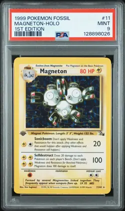 1999 POKEMON FOSSIL 1ST EDITION #11 MAGNETON-HOLO PSA 9 - Image 1