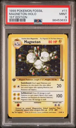 1999 POKEMON FOSSIL 1ST EDITION #11 MAGNETON-HOLO PSA 9 - Image 1