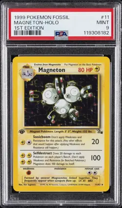 1999 POKEMON FOSSIL 1ST EDITION #11 MAGNETON-HOLO PSA 9 - Image 1