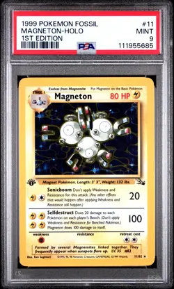 1999 POKEMON FOSSIL 1ST EDITION #11 MAGNETON-HOLO PSA 9 - Image 1