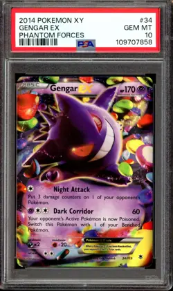 PSA 10 Gengar EX 34/119 XY Phantom Forces Holo 2014 Pokemon - Image 1