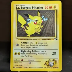 Lt. Surge's Pikachu 81/132 NM Unlimited Gym Heroes Pokemon TCG WotC Vintage Card - Image 1