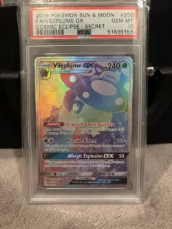 Pokemon Vileplume GX PSA 10 TCG Rainbow Cosmic Eclipse Card 250/236 - Image 3