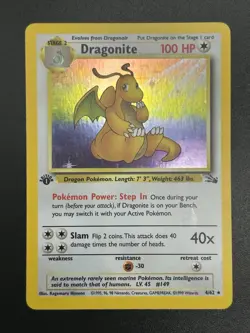 DRAGONITE Pokemon Card - WOTC - 1st Edition - Fossil - 4/62 - HOLO - NM (A) - Image 3