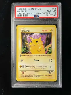 1999 Pokemon Base Set 1st Edition Shadowless Pikachu Yellow Cheeks #58 PSA 8 - Image 1