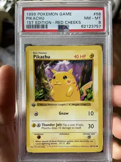 1999 Pokemon Base Set 1st Edition Shadowless Pikachu Red Cheeks #58 PSA 8 - Image 3