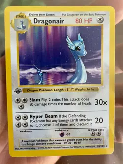 1999 Pokemon Base Set 1st Edition Shadowless Dragonair #18 - Image 2