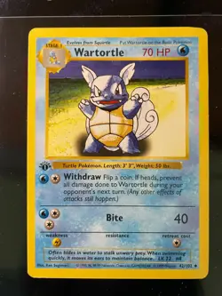 1999 Pokemon Shadowless 1st Edition Base Set Wartortle #42 - Image 1