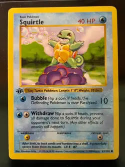 1999 Pokemon Shadowless 1st Edition Base Set Squirtle #63 - Image 1