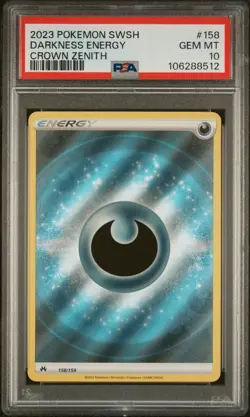2023 POKEMON SWORD & SHIELD CROWN ZENITH #158 DARKNESS ENERGY PSA 10 - Image 1