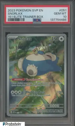 2023 Pokemon SVP EN 151 Elite Trainer Box #051 Snorlax PSA 10 GEM MINT - Image 1
