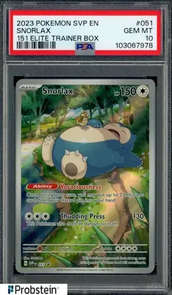 TCG 2023 Pokemon SVP En 151 Elite Trainer Box #051 Snorlax PSA 10 GEM MINT - Image 1