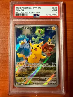 2023 POKEMON SVP EN-SV PALDEA EVOLVED ETB PROMO #027 PIKACHU PSA 9 - Image 1