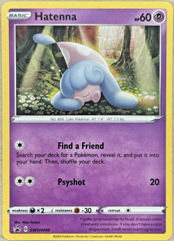 Pokemon TCG Hatenna SWSH040 Sword & Shield Black Star Promo Cosmos Holo NM - Image 1