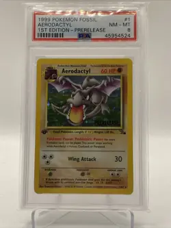 Aerodactyl Holo 1/62 1st Edition Pre Release Fossil Pokemon Card PSA 8 - Image 1