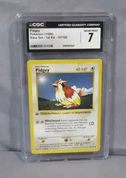 PIDGEY Pokemon 1999 Base Set 1st Edition Shadowless Card 57/102 CGC 7 Near Mint - Image 1