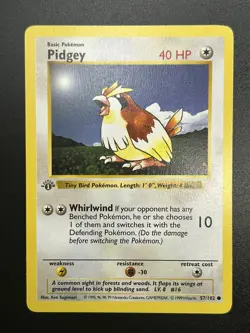 PIDGEY Pokemon Card - WOTC - 1st Edition - Base Set - Shadowless - 57/102 - NM - Image 1