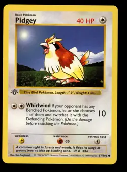 1999 WOTC POKEMON BASE SET SHADOWLESS 1ST EDITION PIDGEY 57/102 COMMON NM - Image 1