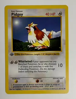 1999 WOTC POKEMON BASE SET SHADOWLESS 1ST EDITION PIDGEY 57/102 COMMON NM - Image 3