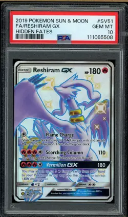 Pokemon PSA 10 Reshiram GX SV51/SV94 Sun & Moon Hidden Fates Shiny Vault Mint - Image 1