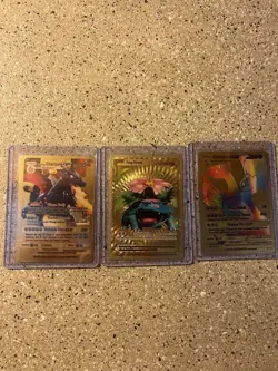 Pokemon TCG Textured Gold Foil, Fan Art (lot Of 3) Charizard, And Frog Blower - Image 1