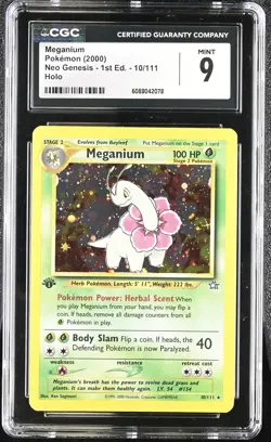 CGC 9 MINT Meganium Neo Genesis 1st Edition 10/111 Holo Pokemon Card - Image 1