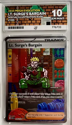Pokemon Card Lt. Surge's Bargain SIR 185/132 Mega Evolution Ace 10 Gem Mint 💎 - Image 1