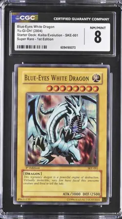 Yugioh CGC 8 Blue-Eyes White Dragon SKE-001 Super Rare 1st Edition Kaiba Deck - Image 1