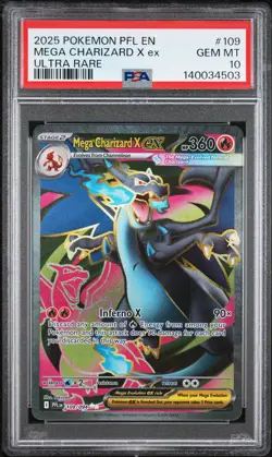 2025 POKEMON PFL EN-PHANTASMAL FLAMES ULTRA RARE #109 MEGA CHARIZARD X EX PSA 10 - Image 1
