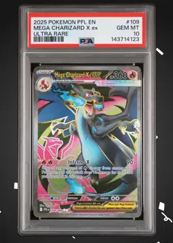 2025 POKEMON PFL EN-PHANTASMAL FLAMES ULTRA RARE #109 MEGA CHARIZARD X EX PSA 10 - Image 1