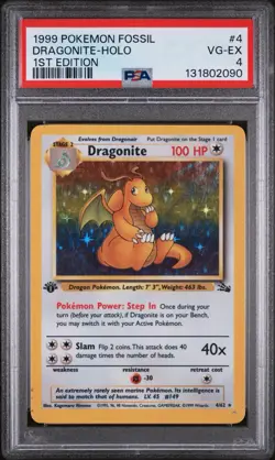 1999 Dragonite 4/62 Fossil 1st Edition Holo Rare #4 PSA 4 Pokemon WOTC - Image 1