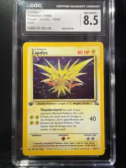 Pokemon Zapdos 15/62 Holo Rare - Fossil 1st Edition - CGC 8.5 Vintage - Image 1